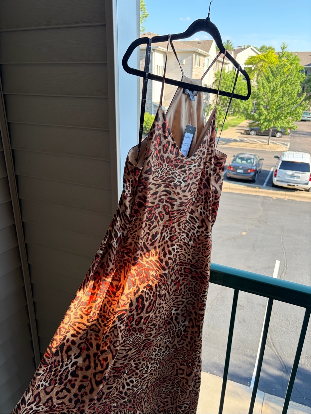 🆕🐆 Nicole Miller Leopard Print Halter Maxi Dress Size M Satin Party Evening Gown - Picture 6 of 17